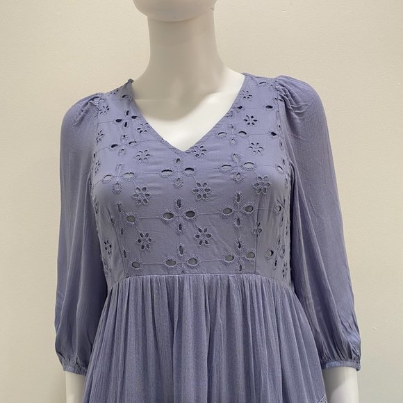 Listicle Misty Blue Maxi Dress NWT • Rayon Long Sleeve Boho Textured Embroidered - Picture 13 of 13